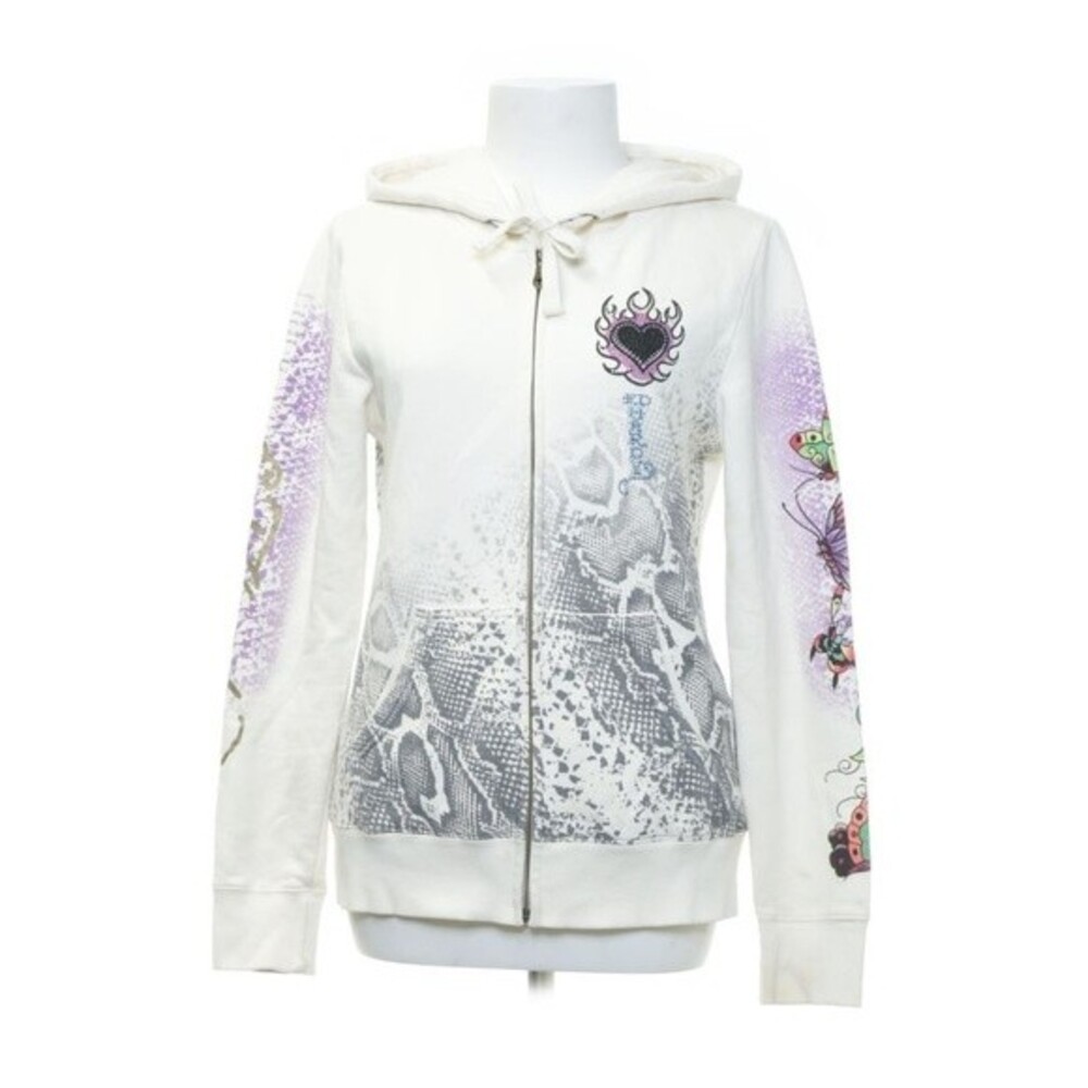 Don Ed Hardy Christian Audigier White Butterfly Hoodie Sweater Size Small Y2K